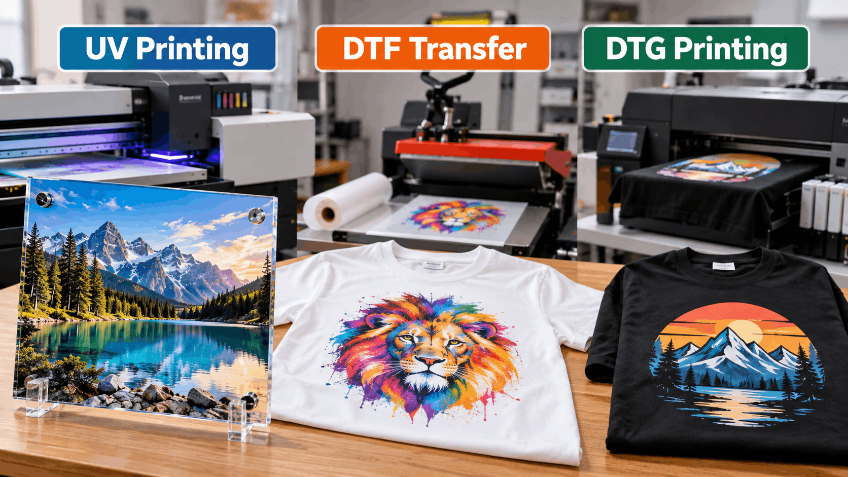 UV, DTF oder DTG im Vergleich für verschiedene Druckprodukte