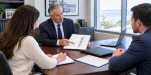 Prospective client discussing who will handle your legal case with attorneys during an initial consultation.