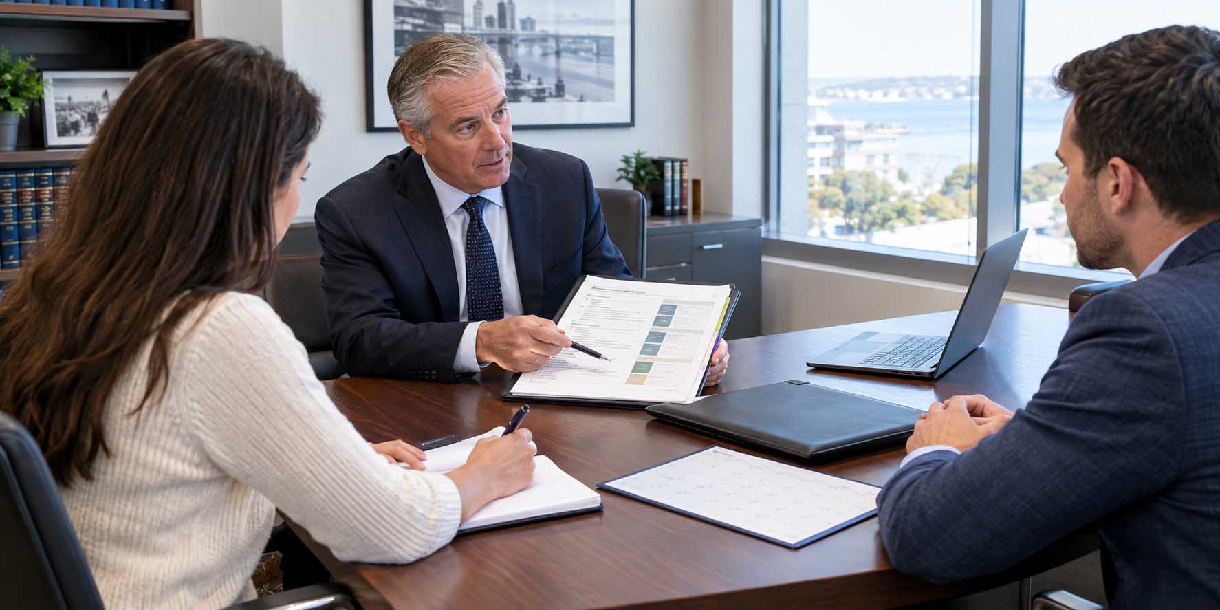 Prospective client discussing who will handle your legal case with attorneys during an initial consultation.